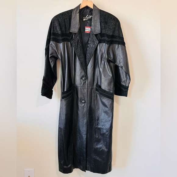 Vintage Black on Black Genuine Suede & Leather Trench Coat By Winlit Size M - Picture 3 of 11